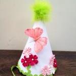 Girls Pink Butterfly And Flowers Birthday Hat,..